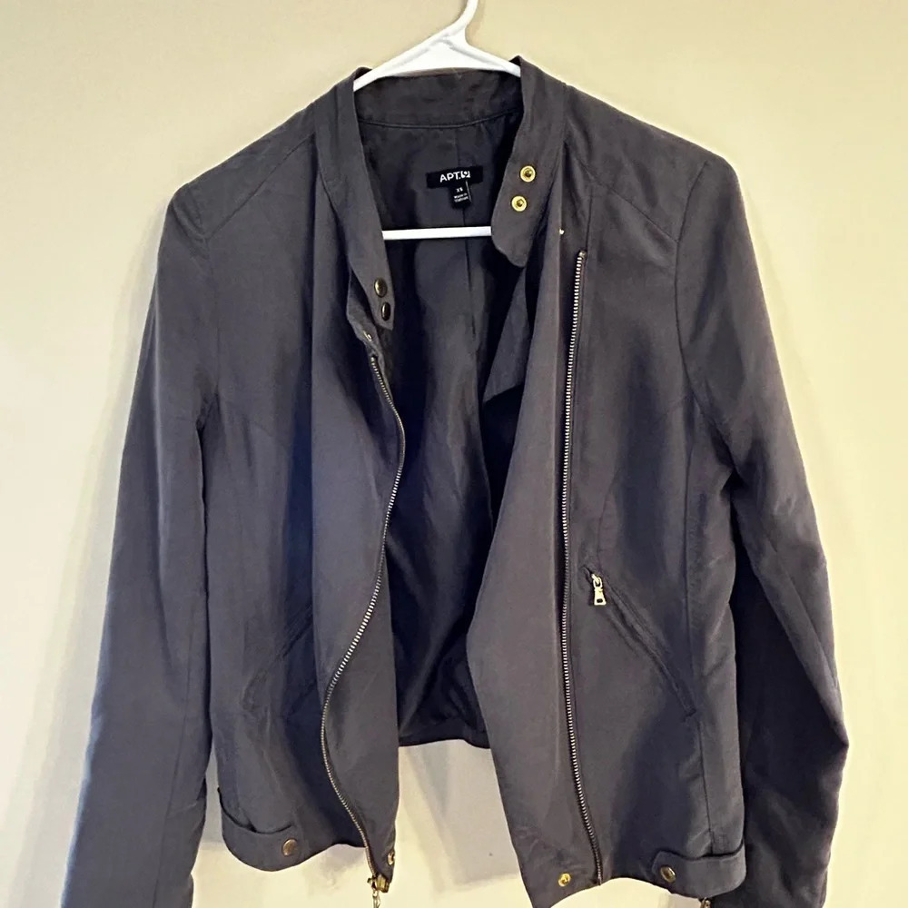 Apt 9 Slate Gray Moto Jacket Lined Size Xs Full Asymmetric Zip Fabric GUC - Picture 2 of 10